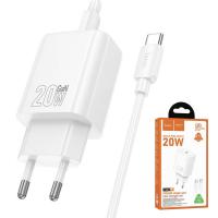 CARICABATTEIRE Wall Charger Hoco N60 20W 3A 1 x USB-C with USB-C Cable White in Blister