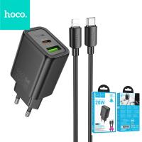 CARICABATTERIE Phone Charger Hoco USB A + USB C QC3.0 PD 3A 20W + Cable USB C To Lightning N61 Black In Blister