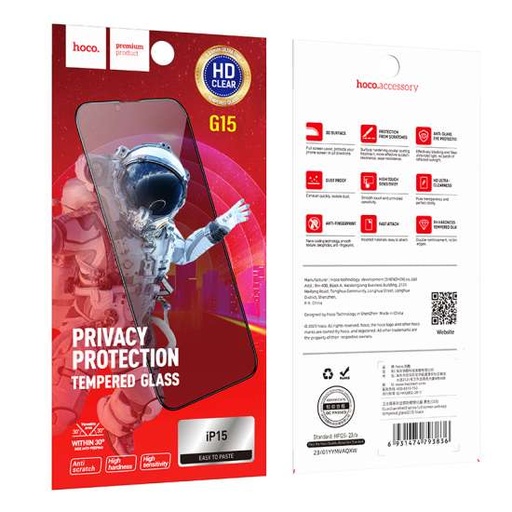 [a3410] PELLICOLA HOCO. Vetro temperato SPY G15 Full screen Privacy per iPhone 15 Plus